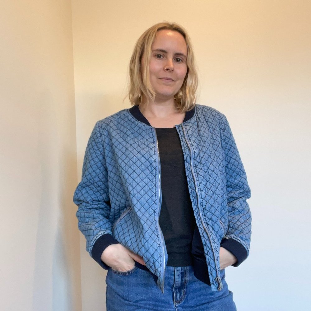 Quilted denim chambray zip up jacket Medium
